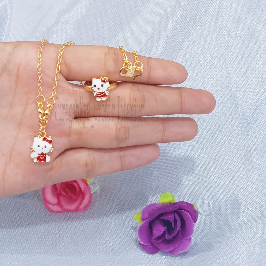 SET ANAK KALUNG+CINCIN MERAH KARAKTER TITANIUM SUPER MEWAH ANTI KARAT&amp;ANTI LUNTUR