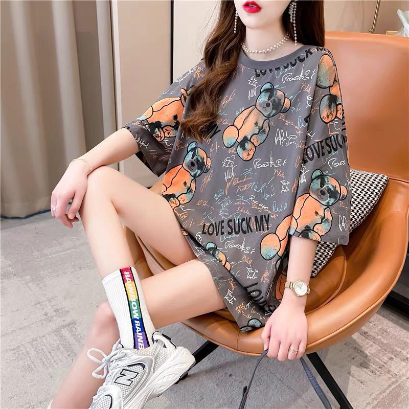 Overtee Tshirt Oversize Wanita Motif Bear Love My - 100% Import