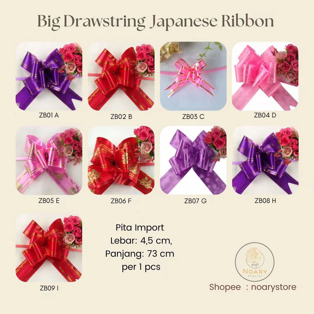 Big Drawstring Japanese Ribbon / Pita Satin / Ribbon / Pita Import / Pita Bunga / Pita Kado / Pita Chiffon / Pita Termurah / Flower Ribbon / Florist Ribbon / Pita / Pita Grosir / Pita Besar Kecil Medium / Satin / OPP / Pita Tarik / Florist supply