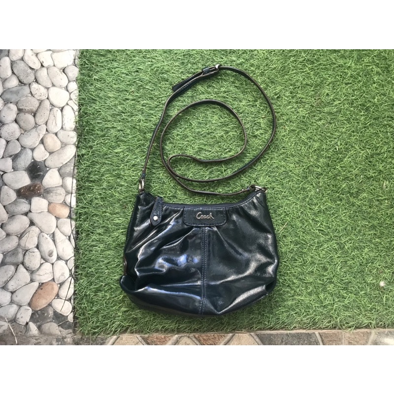 tas selempang coach hijau tua mini kelsey preloved second small