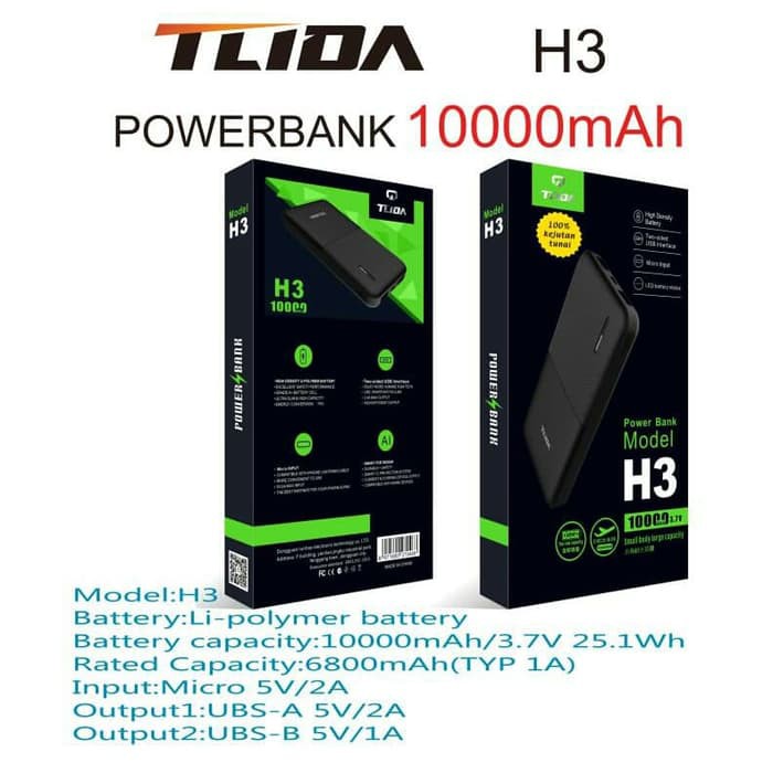 PowerBank Tlida Powercore Lite Tlida 10000 mAh H3 Large Capacity 2.4A