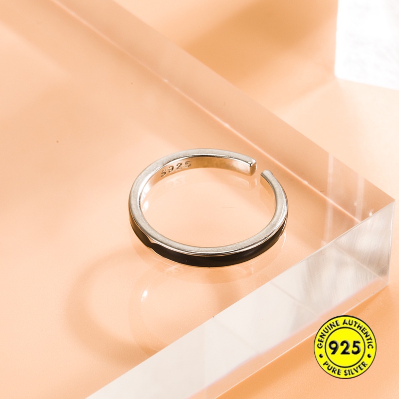 Cincin S925 Silver Model Terbuka Warna Hitam Untuk Unisex