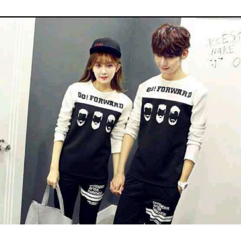 Sweater Go Forward White Black / baju couple / kaos couple / sweater