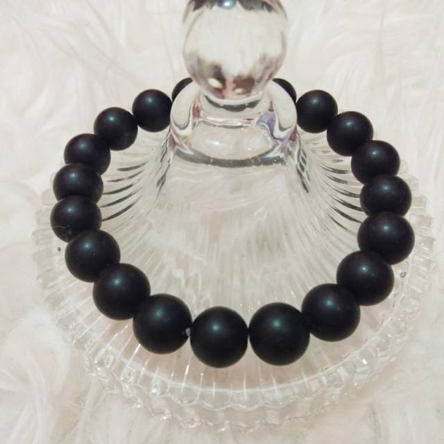 Gelang Batu Onyx Hitam Doff 10mm Elastis