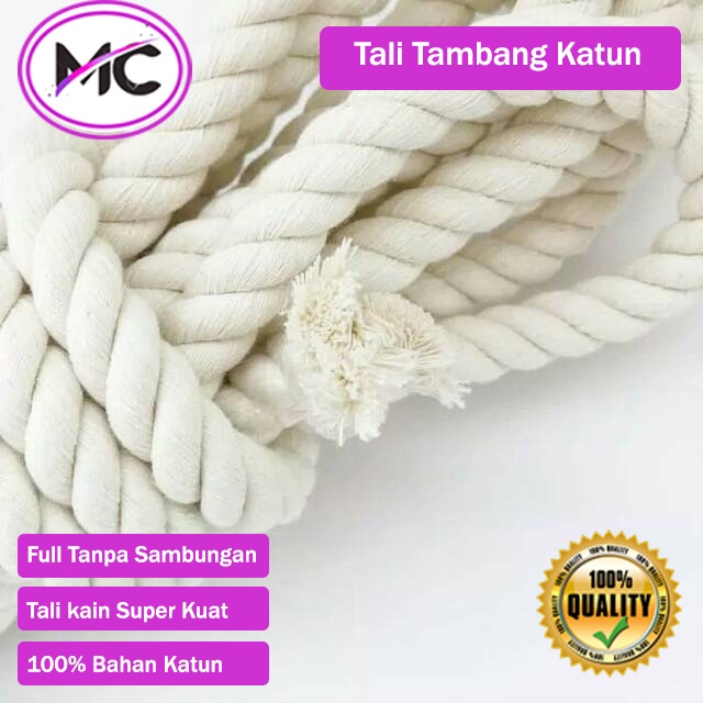 Tali Tambang Katun 14mm 16mm Warna Putih Kuralon Guralon Rope Bahan Asli Import Tampar Pengikat Barang Dekorasi Kerajinan Gantungan Tarik Tambang Outbond Pengaman Safety