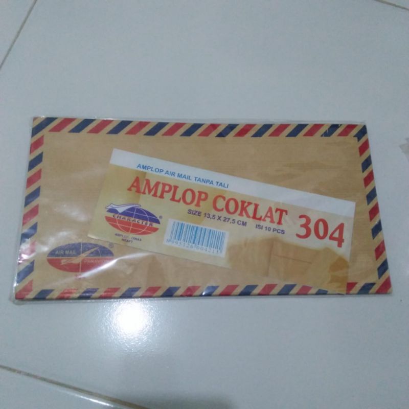 

amplop air mail coklat cokelat tanpa tali 304 isi 10pcs ukuran 13,5cm x 27,5cm paper kraft bahan tebal untuk kirim surat dan packing