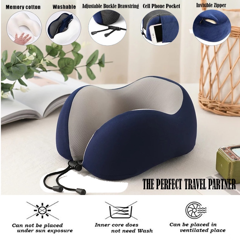 Bantal Leher U-Shape Foldable Travel Neck Pillow SER43