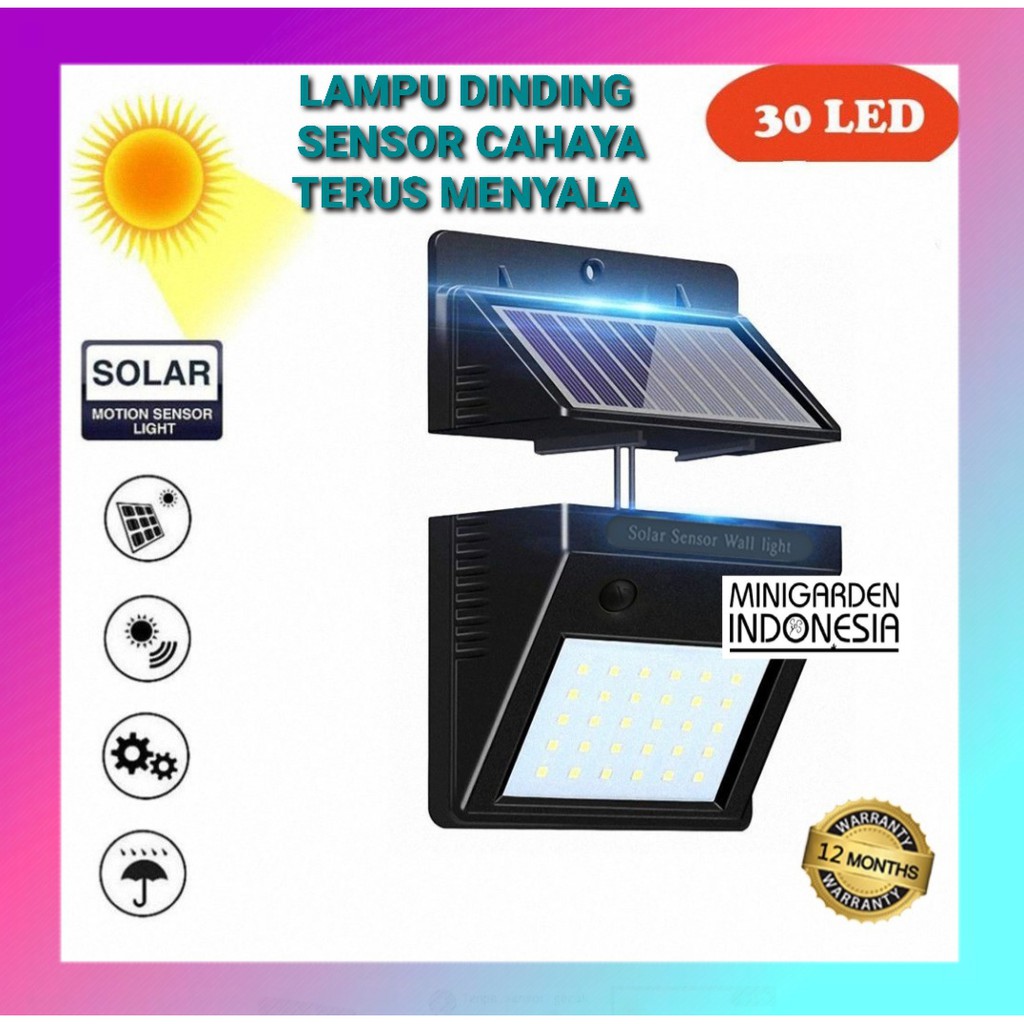 LAMPU TAMAN DINDING 30 LED SENSOR CAHAYA Solar Sensor Wall Light Lampu Outdoor Tenaga Surya emergenc