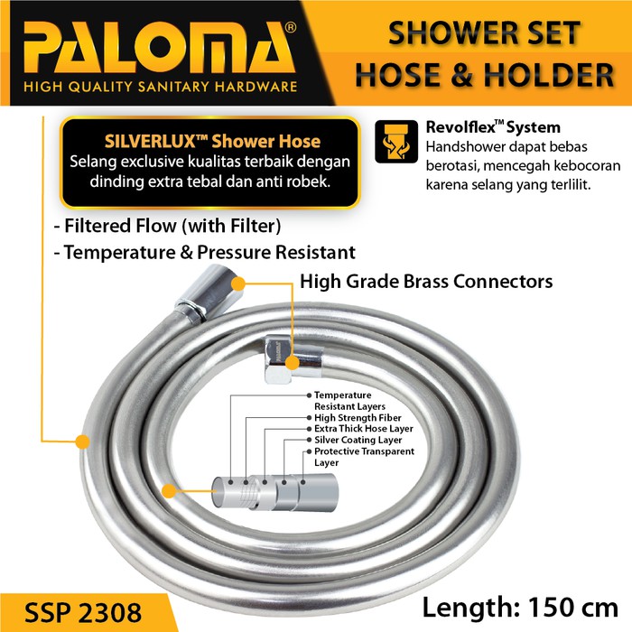 SHOWER SET SSP 2308 PALOMA HAND SHOWER SET PREMIUM  LENGKAP FLEXIBLE DAN HOLDER  SHOWER KAMAR MANDI