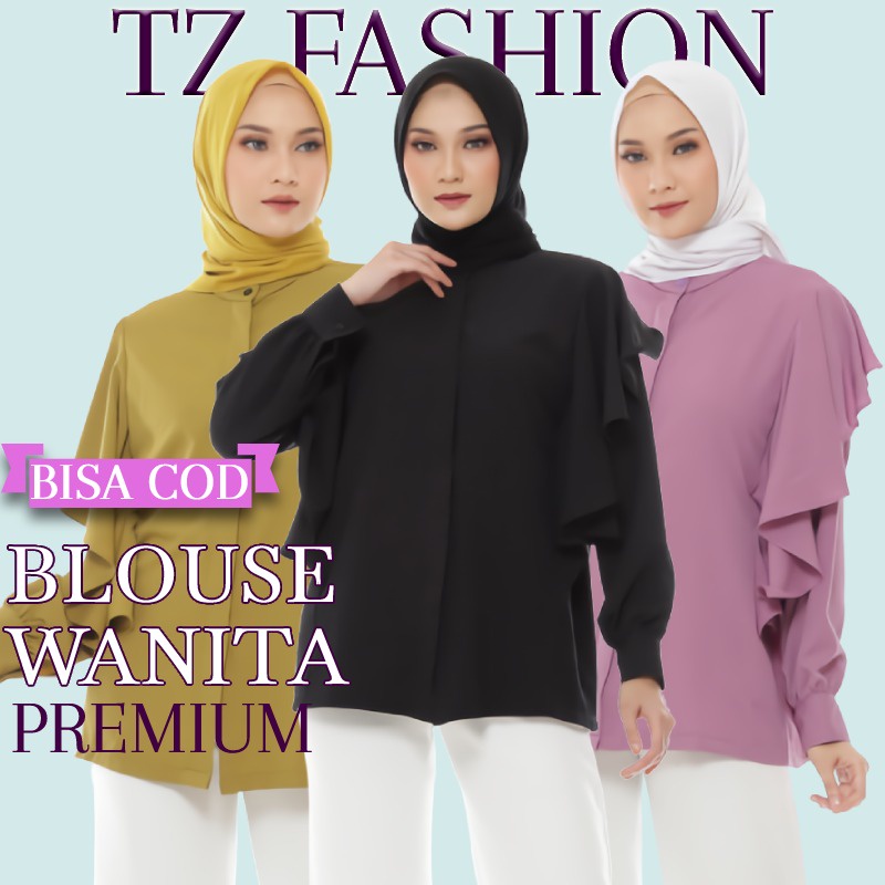 Baju Atasan Blouse Hitam Blus Wanita Lengan Panjang Fashion Muslim kekinian Terbaru Lengan Tangan Ba