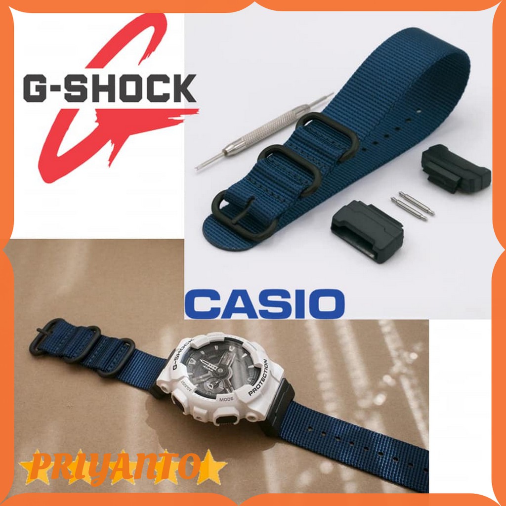 Strap Nato Zulu Canvas Kanvas Nylon Jam Tangan Casio G-shock Free Paket Blue