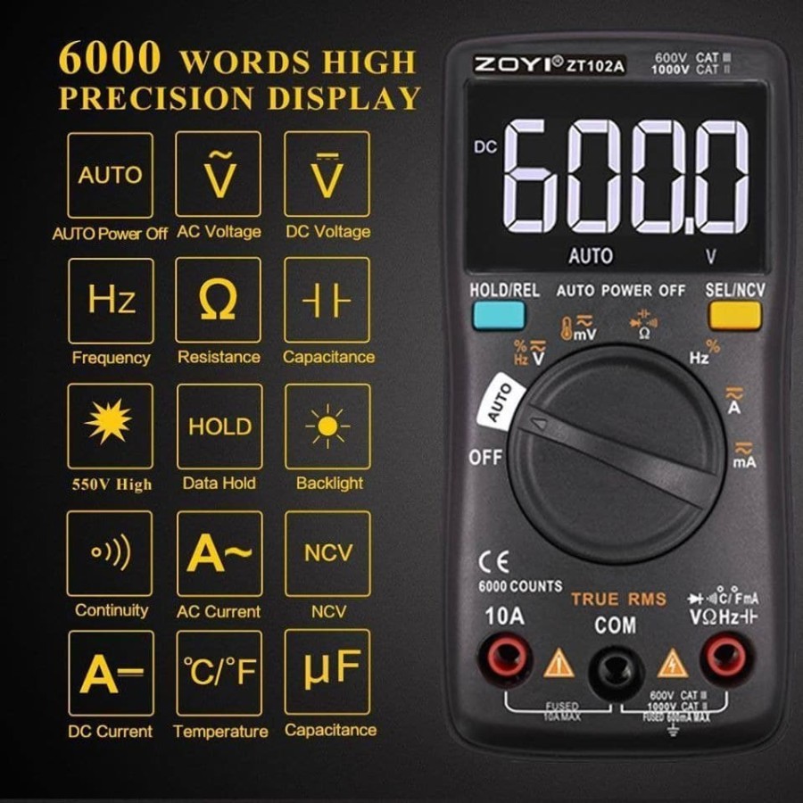 ZOYI ZT102A Digital Multimeter NCV CATIII Zotek Auto Range Multitester