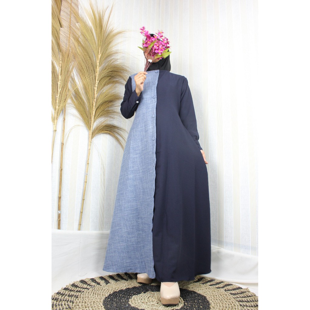 Gamis elvana mix katun Madina adrm full kancing dress muslim terbaru ITYCREPE DRESS BAJU MURAH