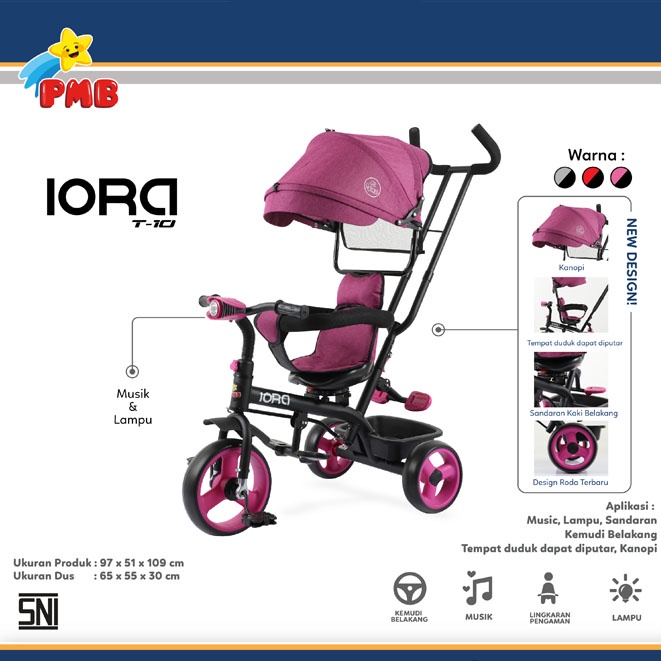 sepeda roda tiga IORA T-10 sepeda dorongan bayi roda 3 sepeda bayi roda 3