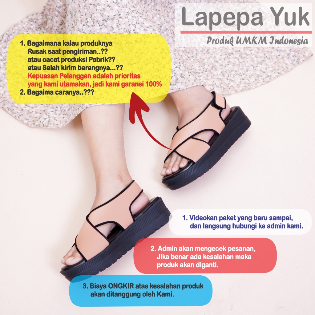 LAPEPA YUK -  Sepatu Sandal Wanita Wedges CLARIE Model Ban dua Tali Strap belakang Hak Tinggi Sole 4 cm Spatu Sendal Gunung Cewek  Size 36 37 38 39 40 Warna SALEM Peach Pink Cewe Kekinian Premium Terbaru Shoes Ori Original Mall Official Store Promo