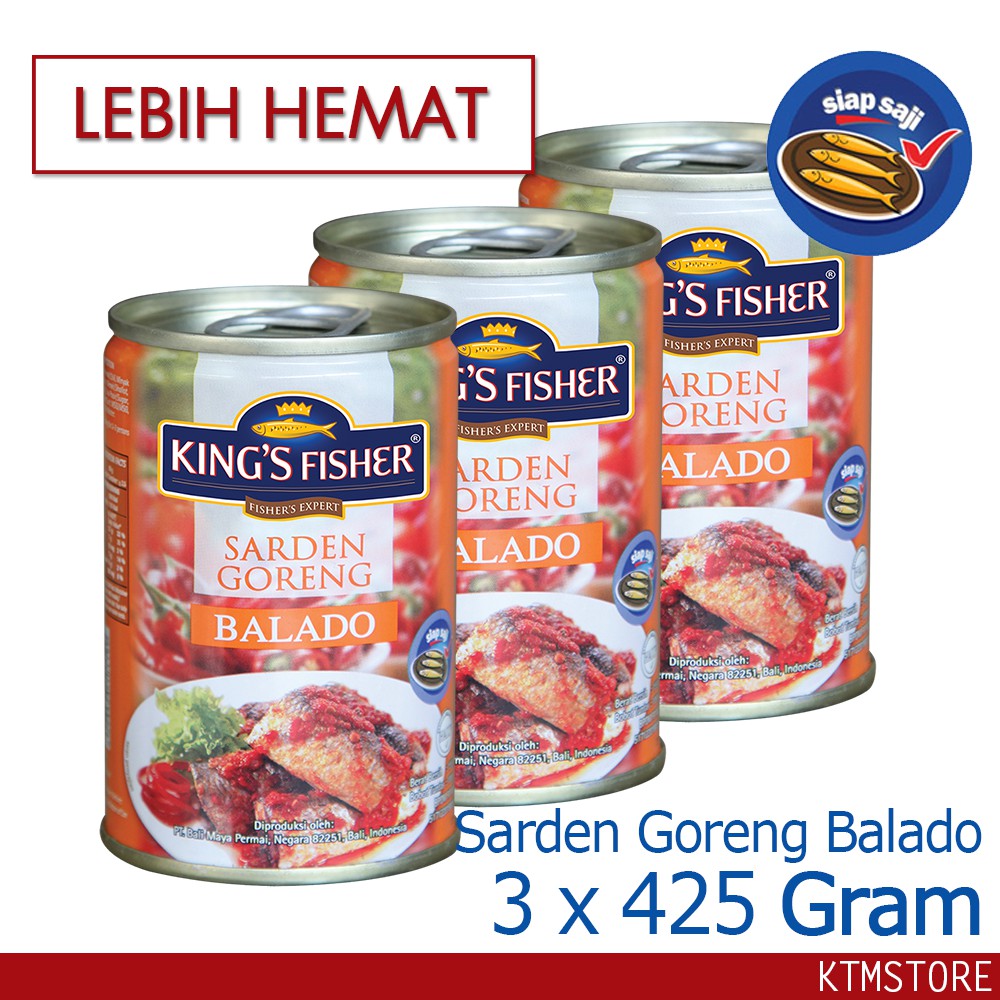 

KtmStore PAKET 3 pcs King's Fisher Sarden Goreng Rasa Balado Makanan Kaleng 425 g