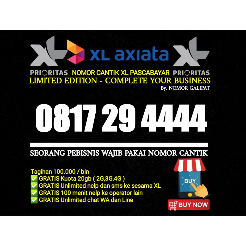 NOMOR CANTIK XL-AXIATA 10 DIGIT PRIORITAS PASCABAYAR SERI KWARTET UJUNG 0817 29 4444