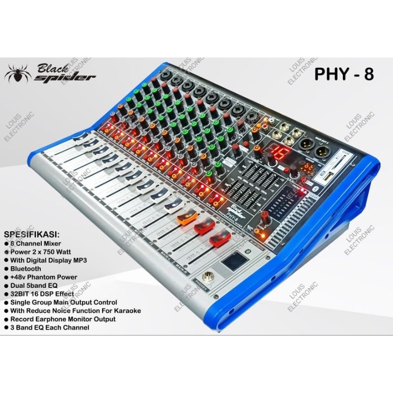 Power Mixer Black Spider PHY8 PHY-8 PHY 8 Channel 750W X 2 ORIGINAL