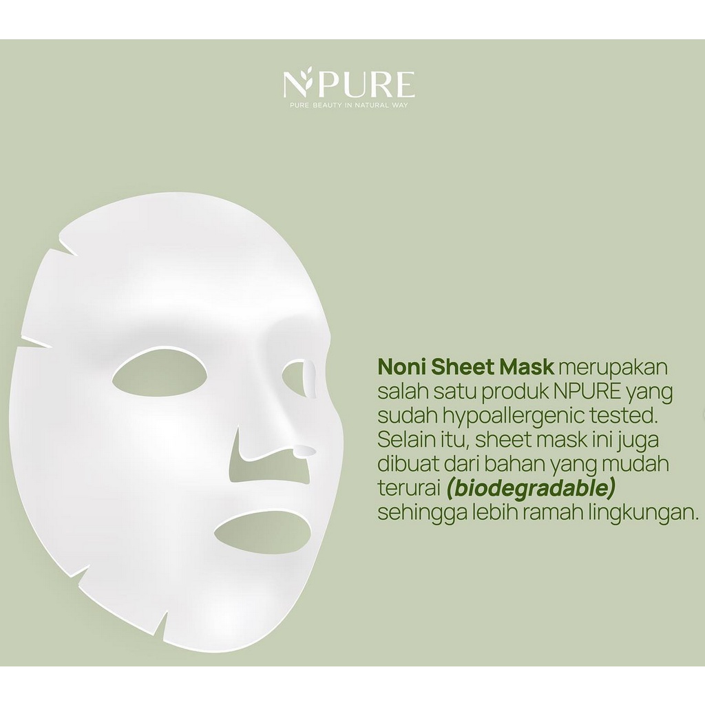 B25 N'PURE noni probiotics sheet mask masker npure murah asli termurah original bpom 20gram salon wajah perawatan kecantikan tubuh mata melembabkan anti aging garis halus kerutan serum essence scrub peel toner pembersih