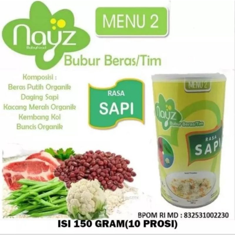 nayz bubur bayi rasa sapi 150 gram menu 2, bubur mpasi bayi