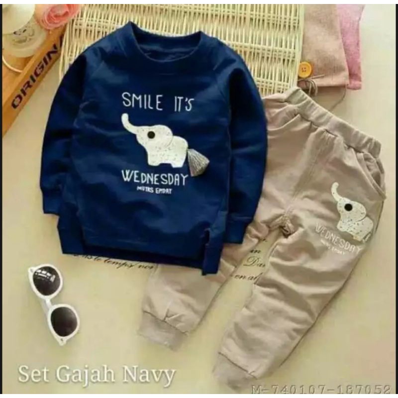 setelan baju anak laki-laki dan perempuan MOTIF GAJAH 1 - 6THN//stelan switer babyterry/jaket anak laki laki jaket anak perempuan terlaris/termurah bisa pilih warna