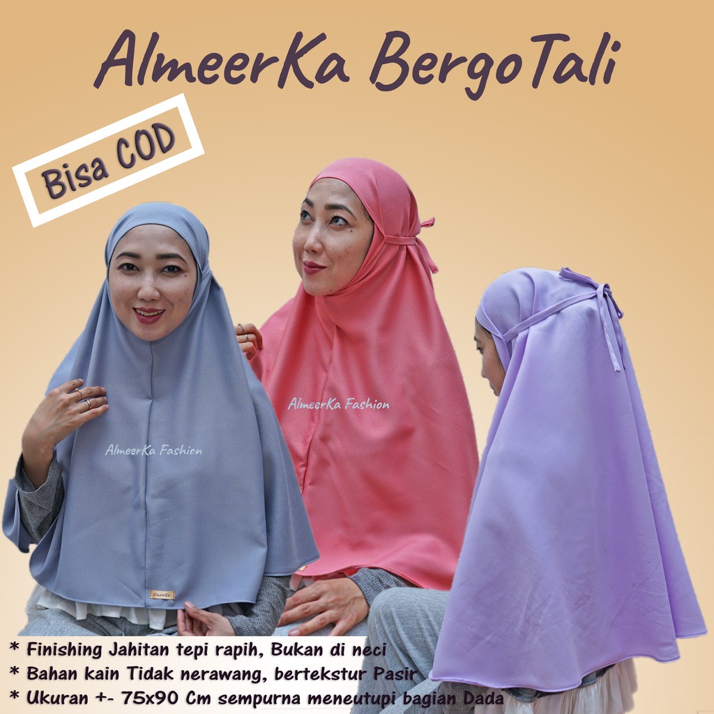 [REAL PICT] Bergo Maryam Tali non Pad | Moscrepe Premium |  Ukuran 75x90Cm