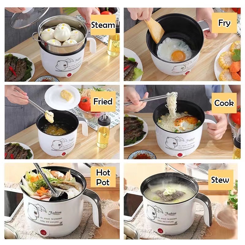 ❤Freedom❤ MILIKI SEGERA!!! Panci Listrik Serbaguna 1L- Electric Cooking Pot Multifungsi Free Kukusan Stainless Frypan/Steamer Stainless Lapis Keramik Teflon cooking pot Elektrik Hotpot