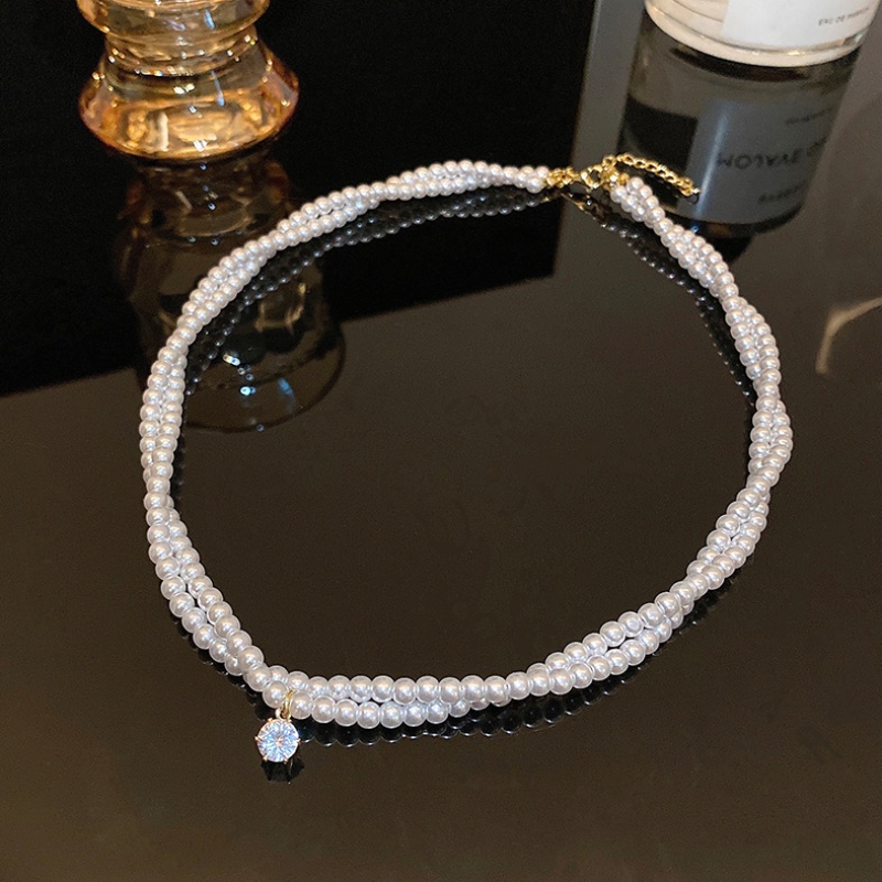 Kalung Liontin Mutiara Berlian Gaya Retro Korea Untuk Wanita