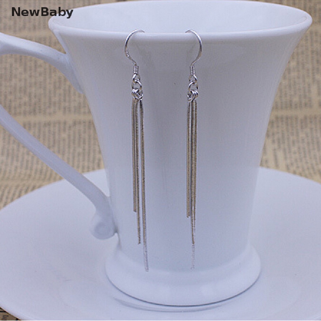 Anting Kait Gantung Panjang Warna Silver Untuk Wanita