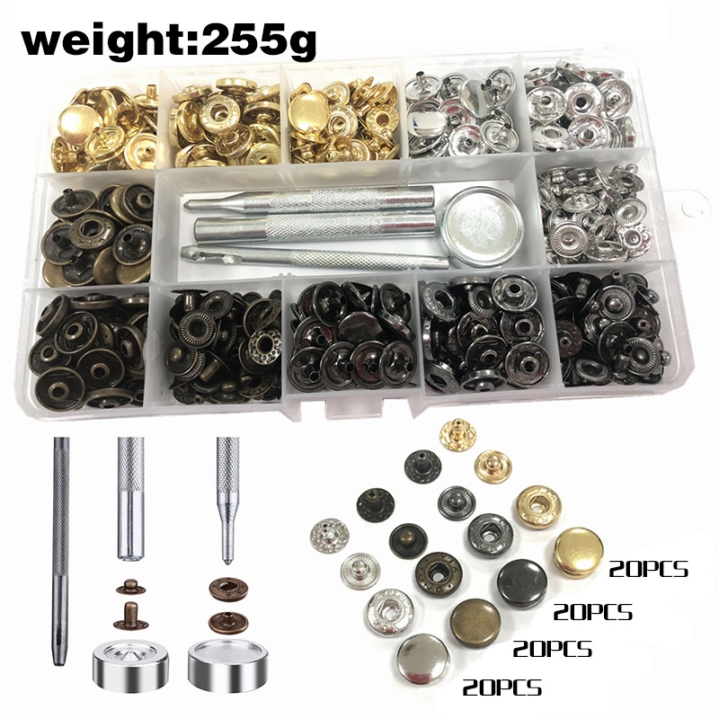 【80 PCS 4 Warna】Keling Kerajinan Tangan Kulit/Alat Pemasang Rivet Kancing Set/Keling Kerajinan Kulit Adjustable Button