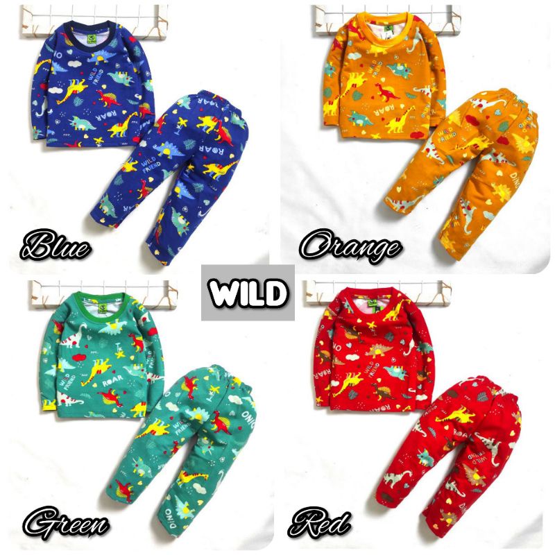 Setelan Baju Piyama anak Bayi Usia 0-12 bulan Bahan Kaos Katun Adem Motif Dinosaurus