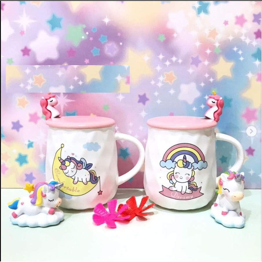 MUG UNICORN / GELAS MINUM / CANGKIR KERAMIK + SENDOK STAINLESS UNICORN LUCU / KADO UNIK