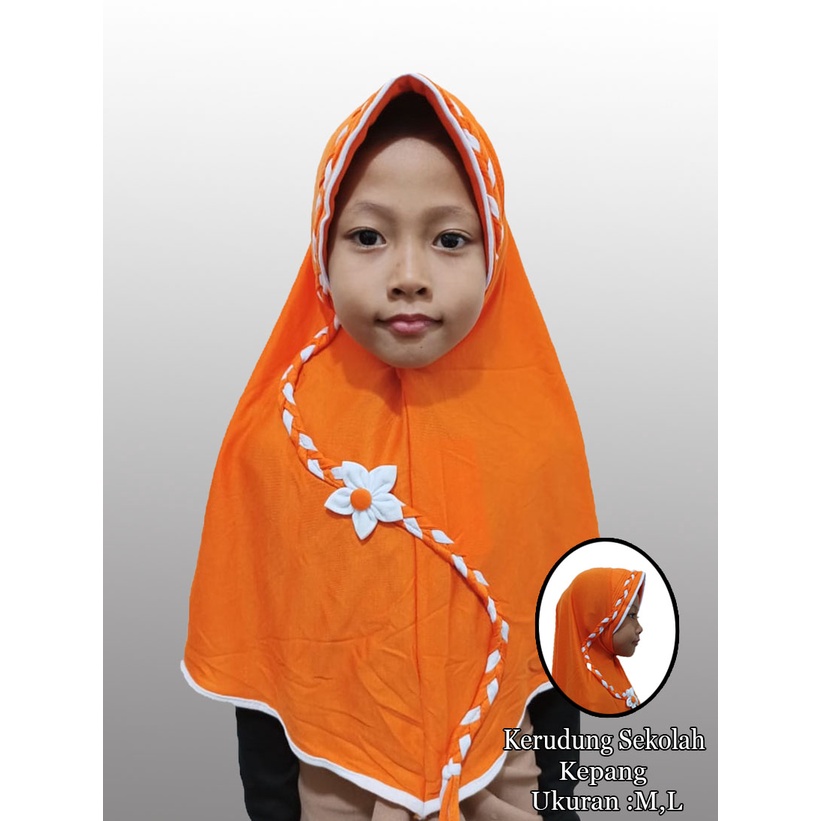 Kerudung Anak Sekolah SD Model Kepang Size M Jilbab Instan Anak Sekolah Hijab Anak Pasar Hija'b