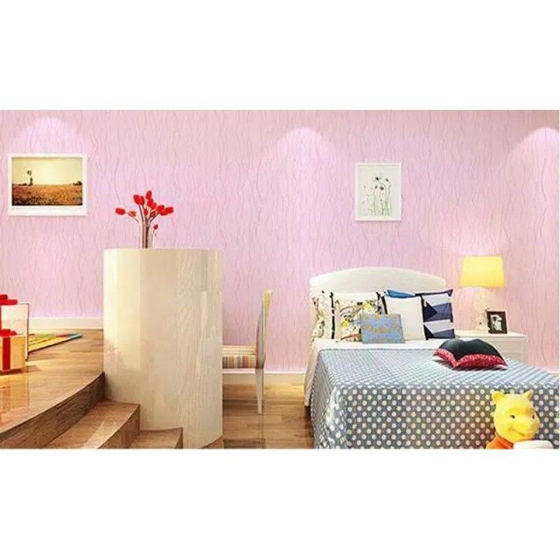 Wallpaper Stiker Dinding Warna Pink Polos Bertekstur Gelombang Salur Mewah Elegan Premium Kekinian