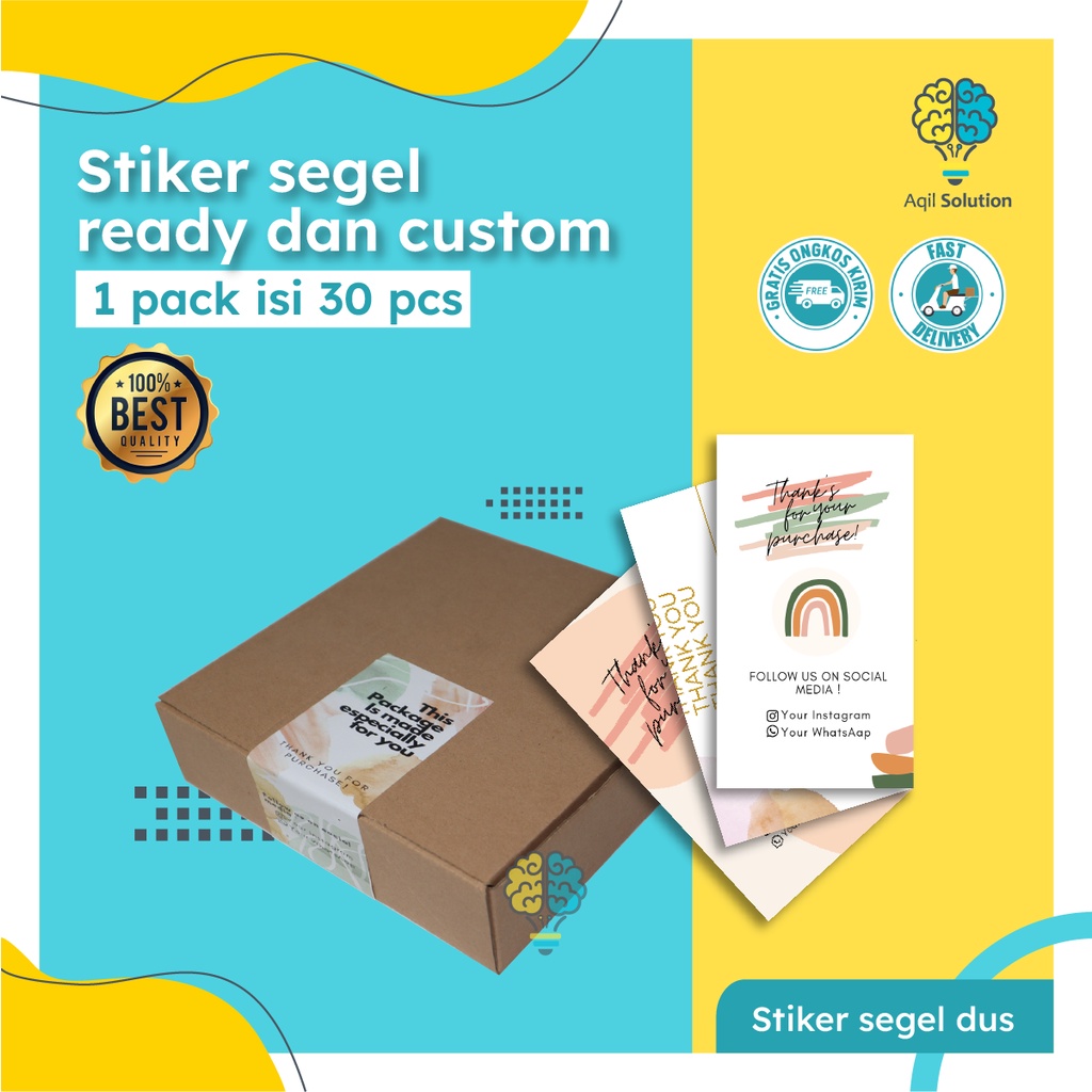 [30pcs] Stiker Segel 7x15 cm Ready &amp; Custom (template) Dus Box Perlengkapan Packing Gift Hampers Jualan Aesthetic By Aqilsolution