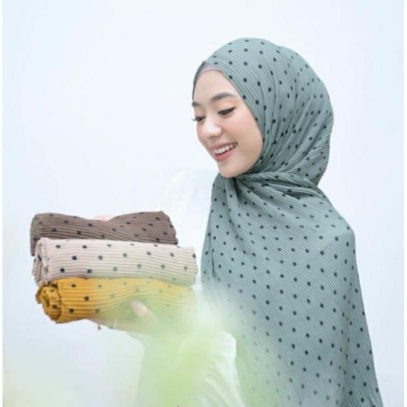 Pashmina Plisket Motif Polkadot / Pashmina Plisket Ceruty Babydoll