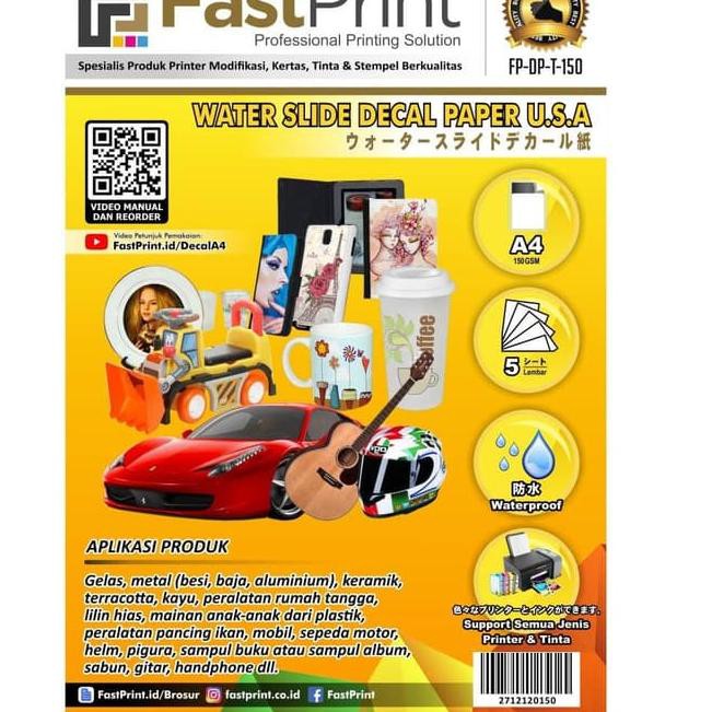 

✳RESTOCK☞Fast Print Kertas Water Slide Decal Paper USA Ukuran A4 150 Gram