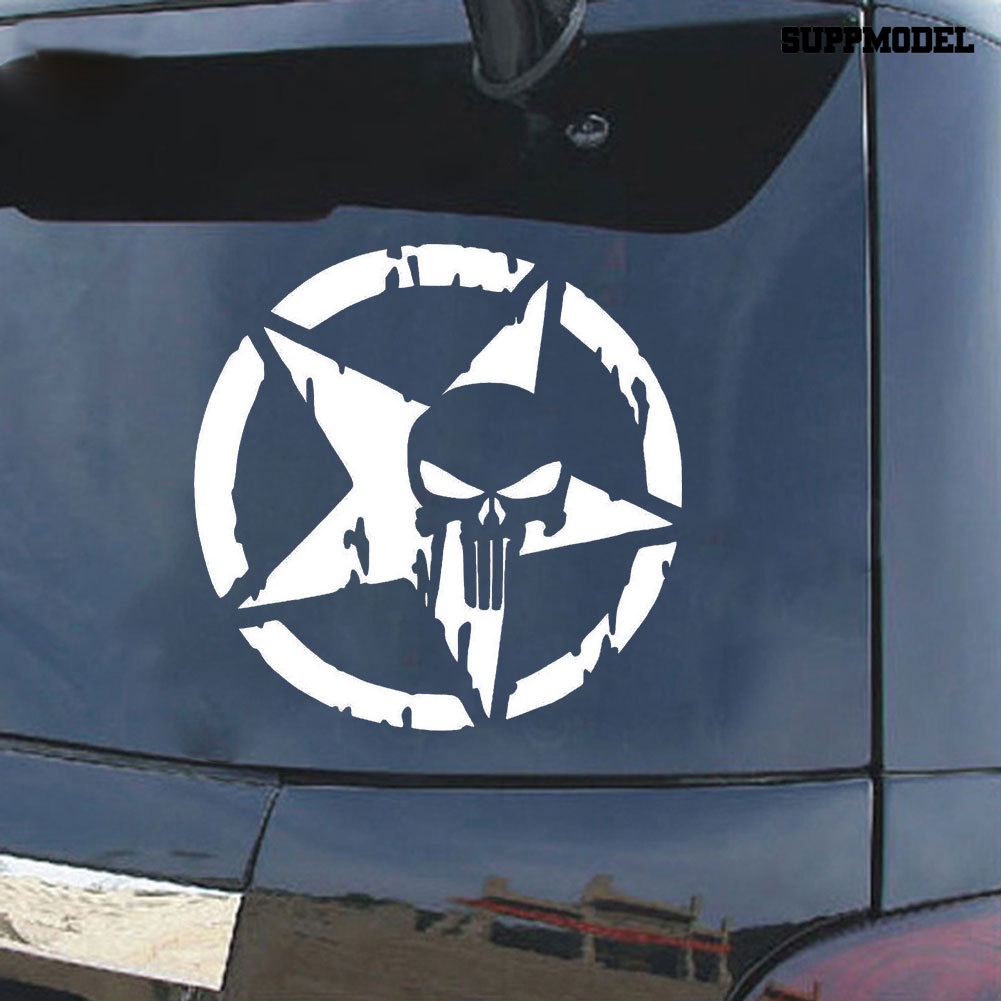 Stiker Decal Motif Tengkorak Pentagram The Punisher Untuk Dekorasi Mobil / Motor