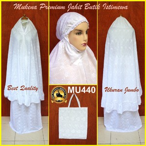 Mukena Katun Paris Putih Full Bordir Ukuran Jumbo - MU440