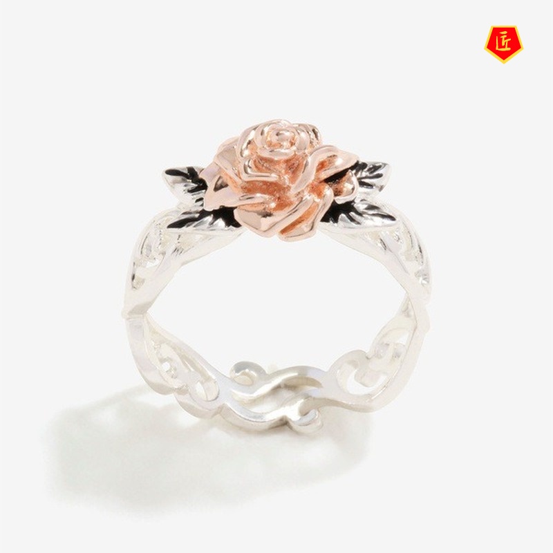 [Ready Stock]Rose Gold Flower Silver Ring 925 Silver Elegant Retro