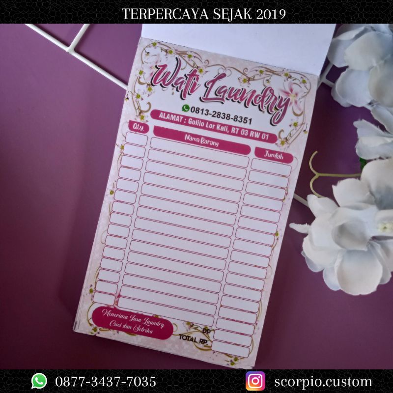 

NOTA OLSHOP NOTA CUSTOM NOTA LAUNDRY NOTA TOKO CUSTOM ISI 100 LEMBAR