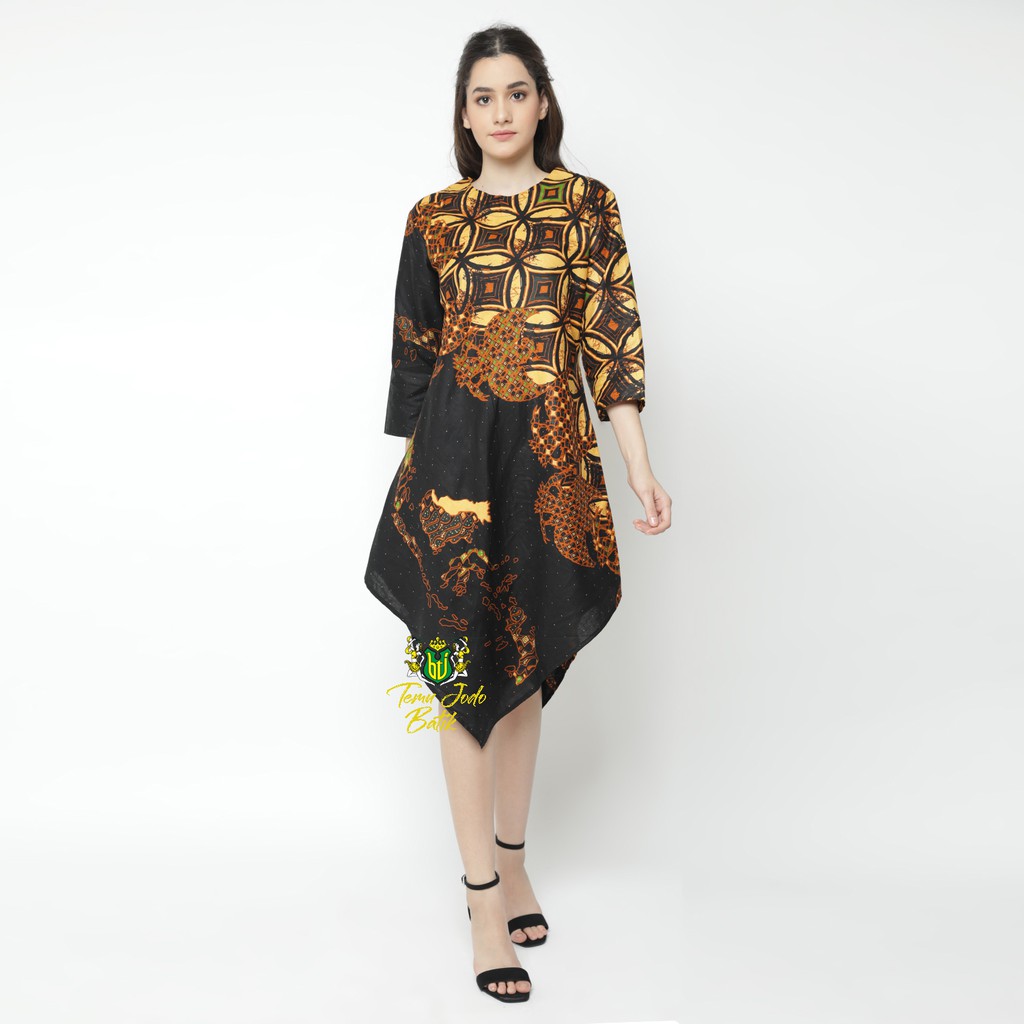 BAJU WANITA TUNIK LENGAN SERUT batik kerja DRESS WANITA TUNIK TERLARIS ORI BATIK TEMU JODO