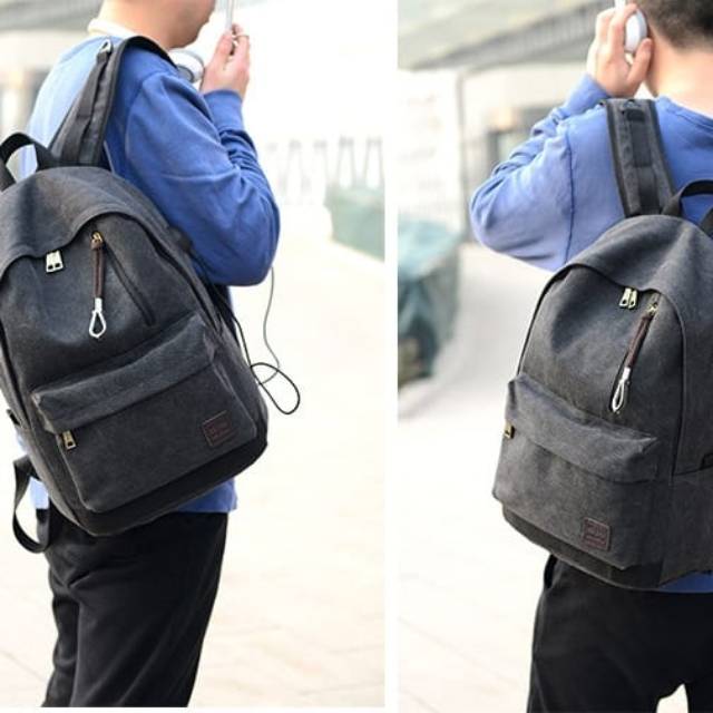 Tas ransel backpack Tas Sekolah pria wanita kanvas import with usb port Original DXYIzu bag