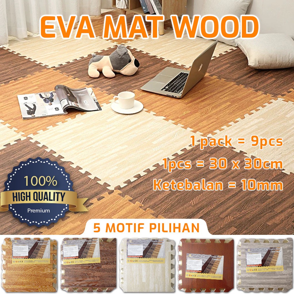 DIY Eva Mat Puzzle Matras Evafoam Alas Lantai Motif Kayu Bambu 30 CM X 30CM