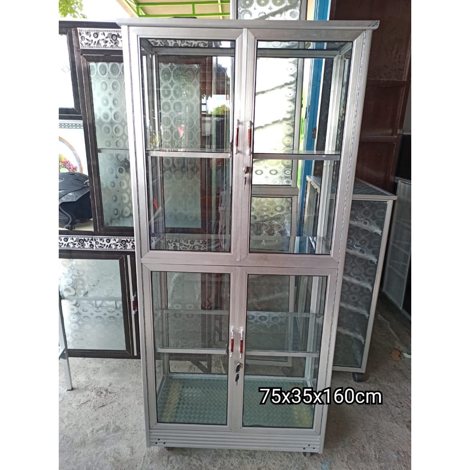 RAK BONEKA FULL KACA LEMARI SERBAGUNA STAINLESS