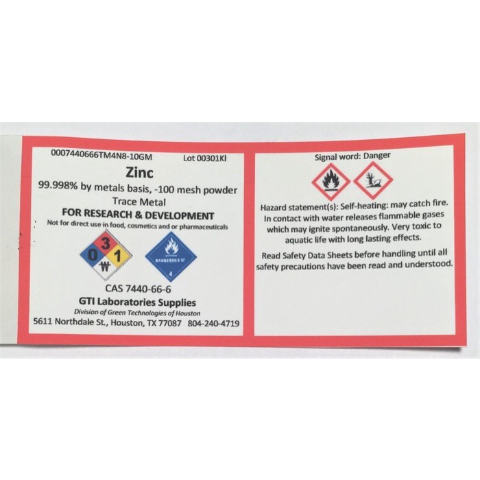 New Zinc Metal Powder (Zn) | 350+ MESH 99.998% /500gram