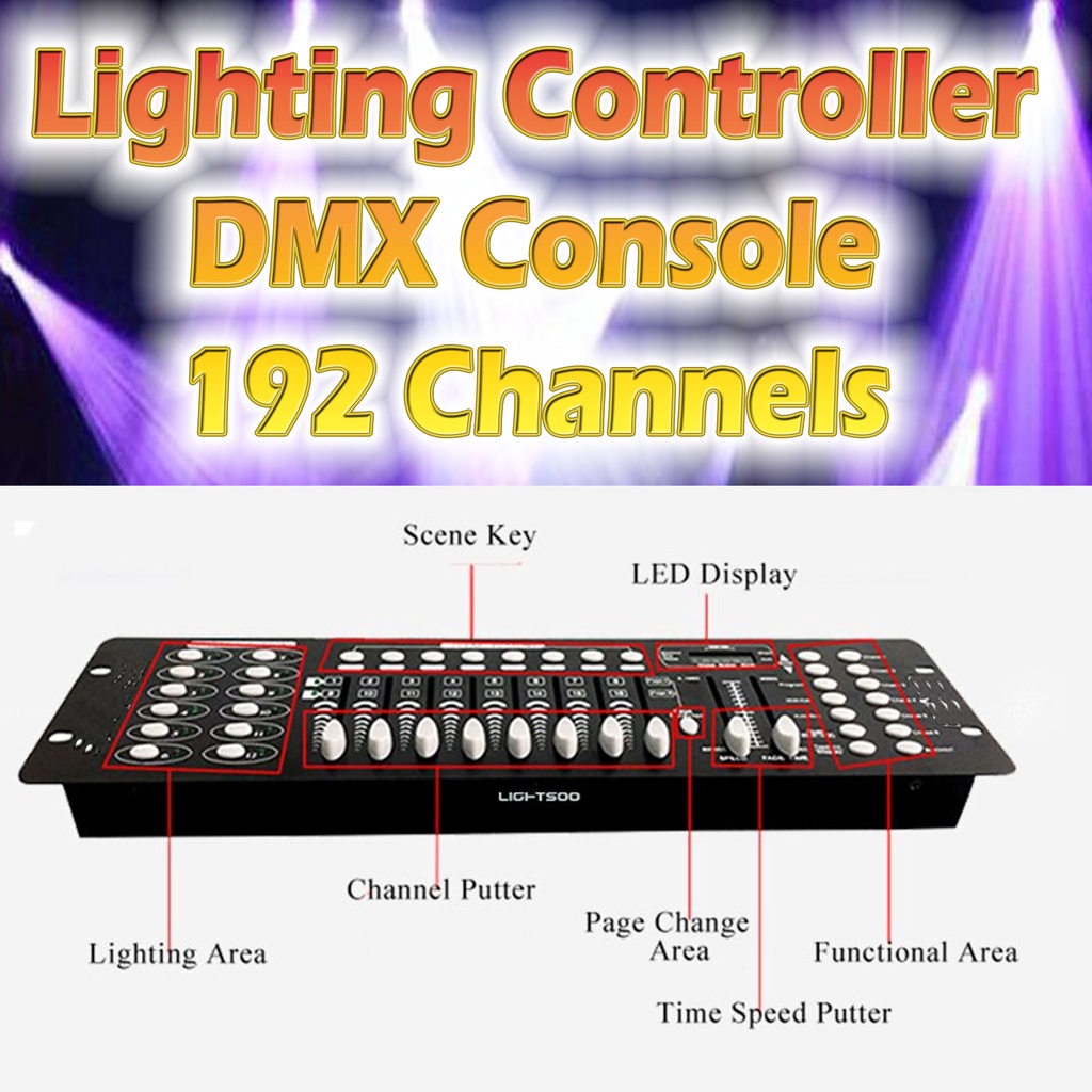 SHEHDS DMX512 Controller 192 Channels Mixer Professional Terminal Kontrol Lampu DMX 512 192CH untuk Pesta Konser Stage Lightning DJ Remote Laser LED PAR Stage International Standard DMX 192 controller Can Control moving head beam light DJ DMX192