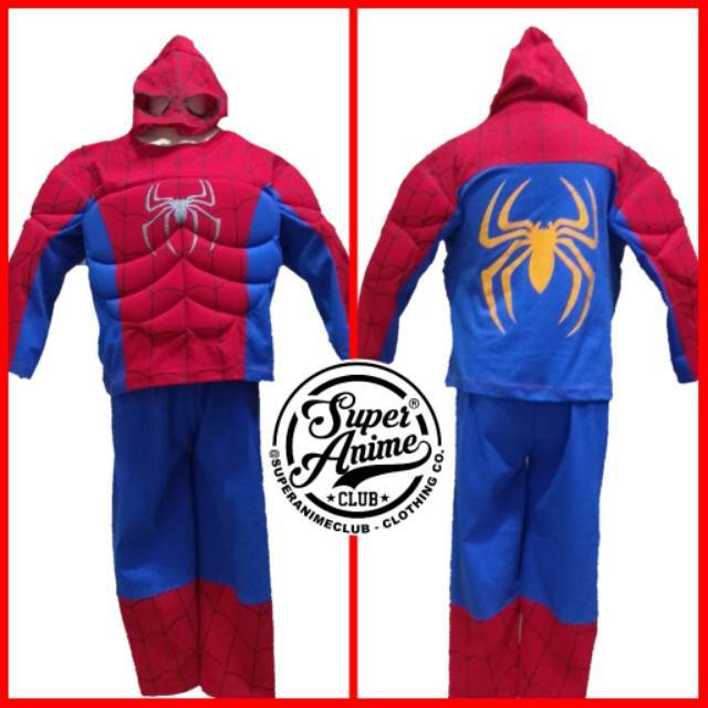 Kostum Busa Anak Spiderman Otot Baju Superhero Setelan Ultah Karakter Cosplay Avengers