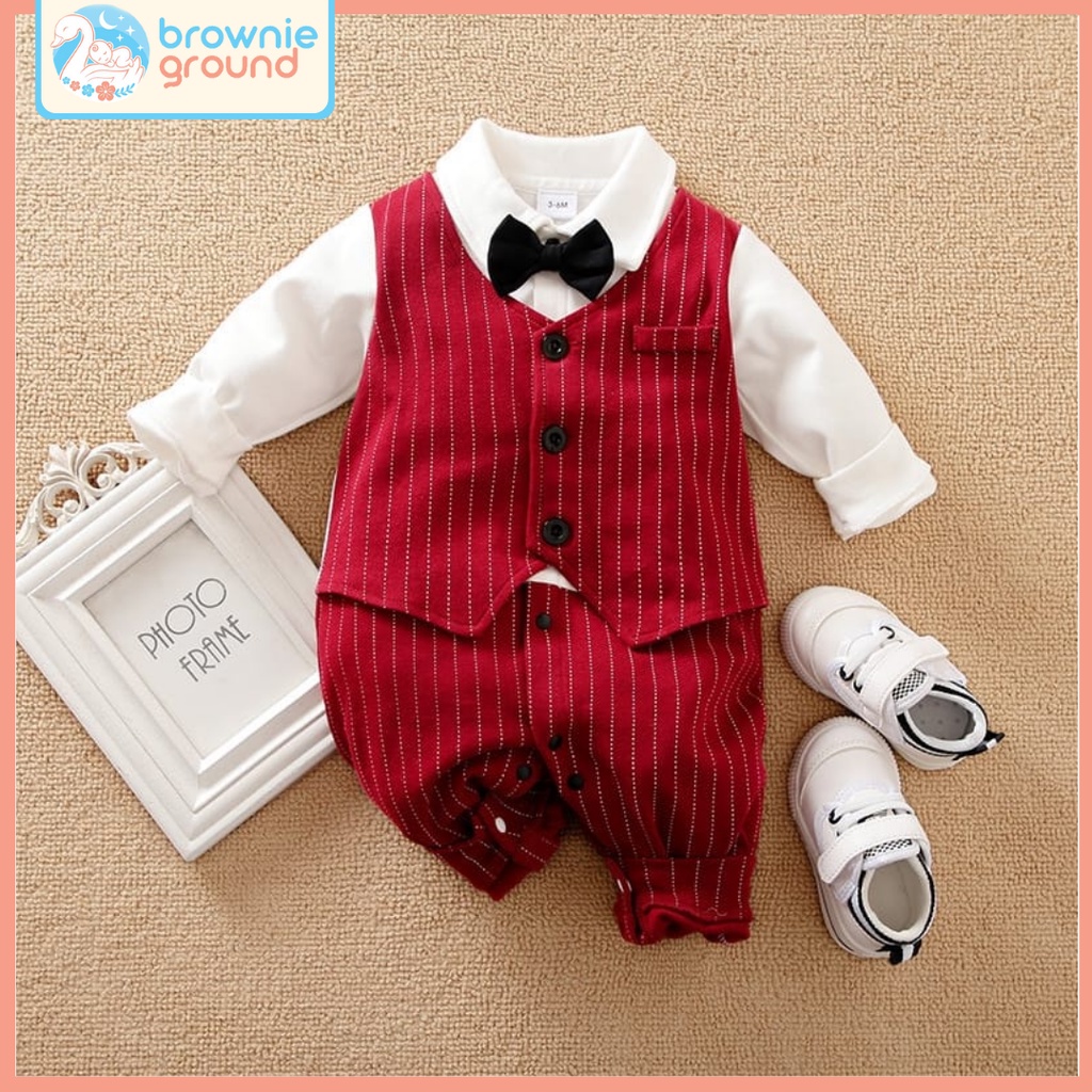 BROWNIEGROUND - Jumper bayi TUXEDO MAROON 0-2 tahun / jumper bayi lengan panjang / baju pesta bayi tuxedo bayi