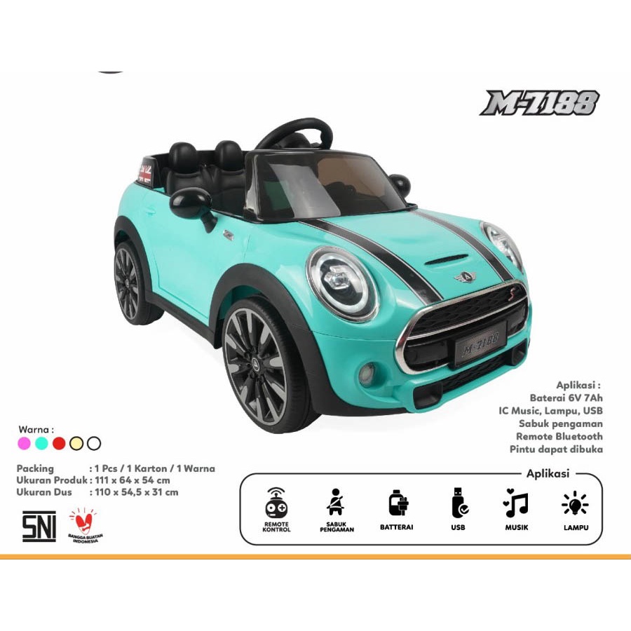 Mobil Aki Mainan Anak Remote Control Mini Cooper PMB TOYS M7188 Garansi SNI-Tosca